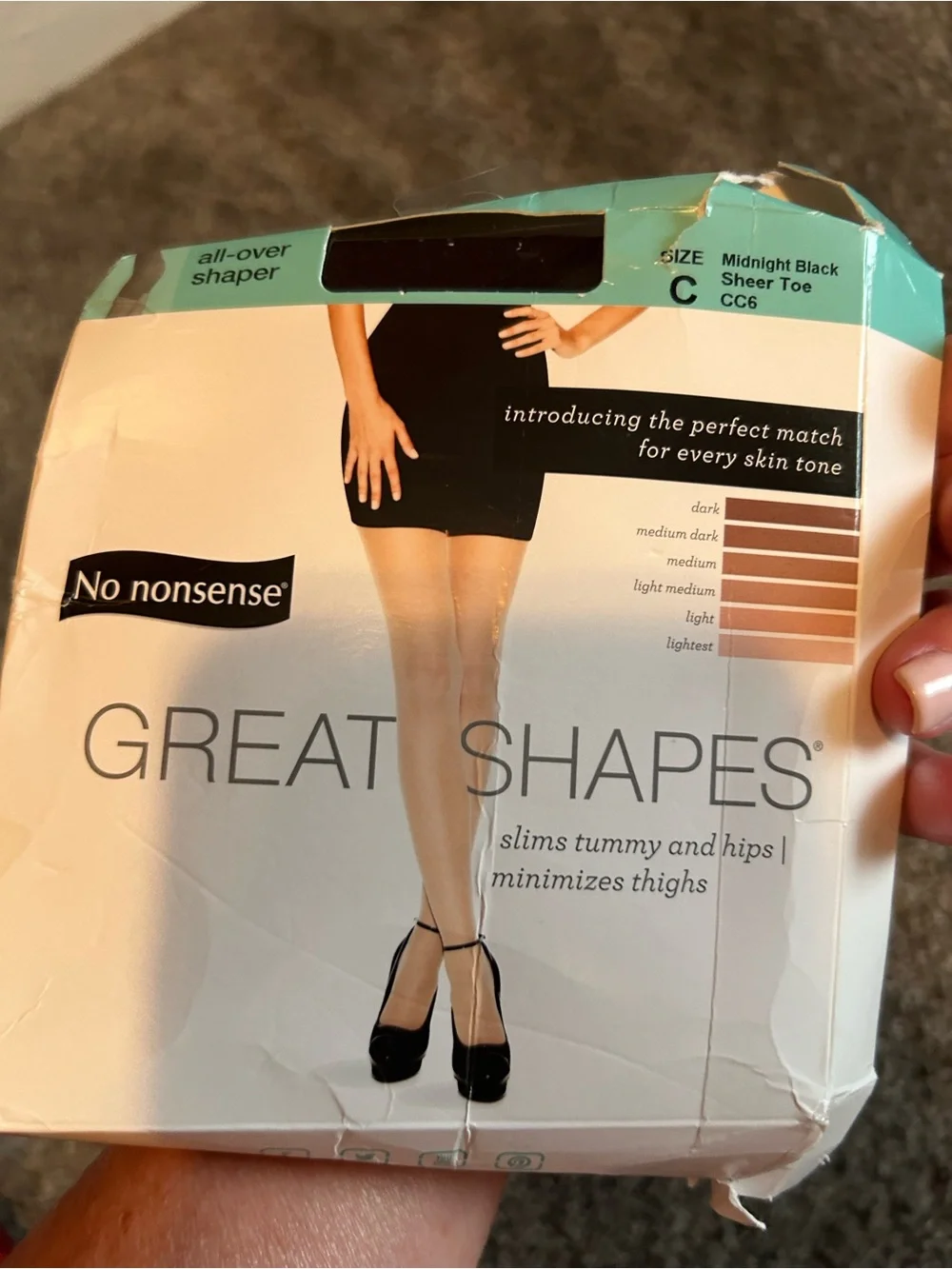 New No Nonsense Great Shapes All-Over Shaper Pantyhose - Size C Midnight Black